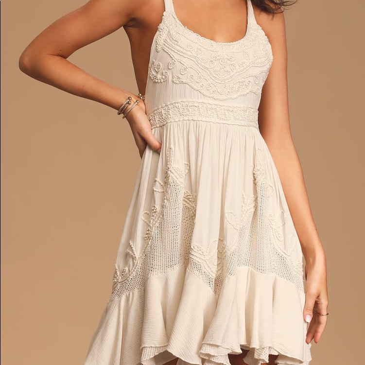 Free People Bohemian Ivory Crochet Beaded Sundress - Women
